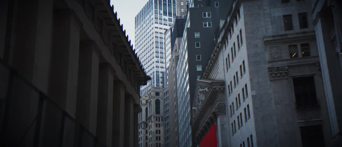 Large city buildings compose a block of structures in a city