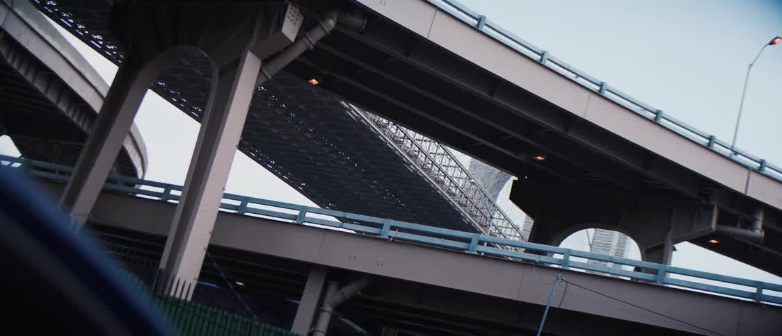 The bridge leads to overpasses below