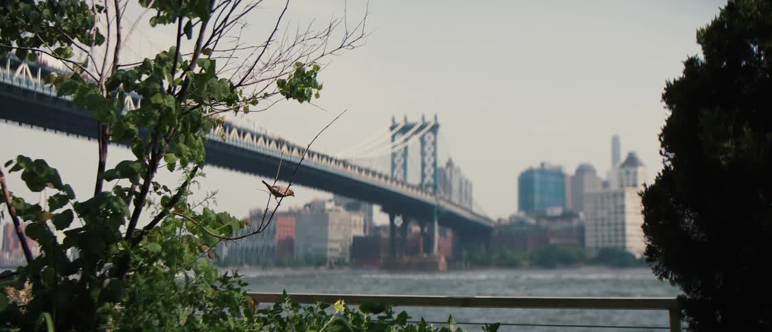 Panorama of a bridge over the sea with a view of a metropolis