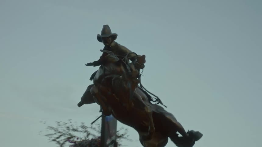 A statue of a man on a horse is on display