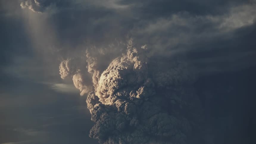 Upward view of eruption smoke