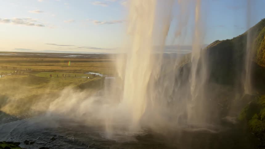 Free falling water from a waterfall in slow motion