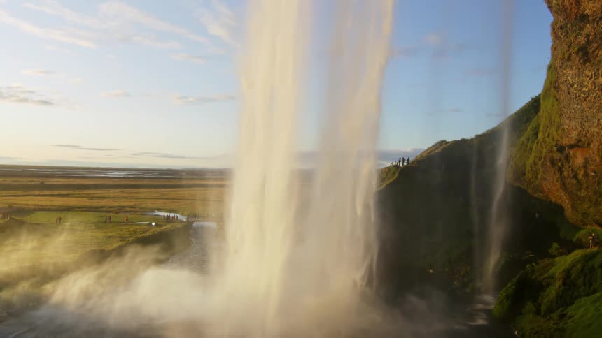 Waterfall water in free fall in slow motion