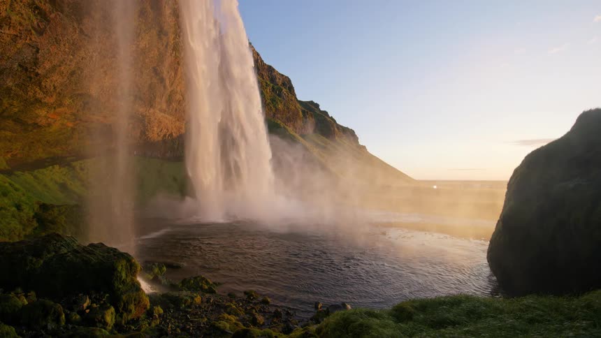 Landscape of a waterfall in the morning sky