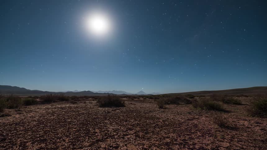 A desert region with low vegetation and the sun is shining brightly in the sky
