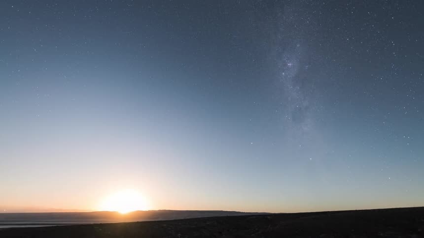 The milky way gives way to a sunrise