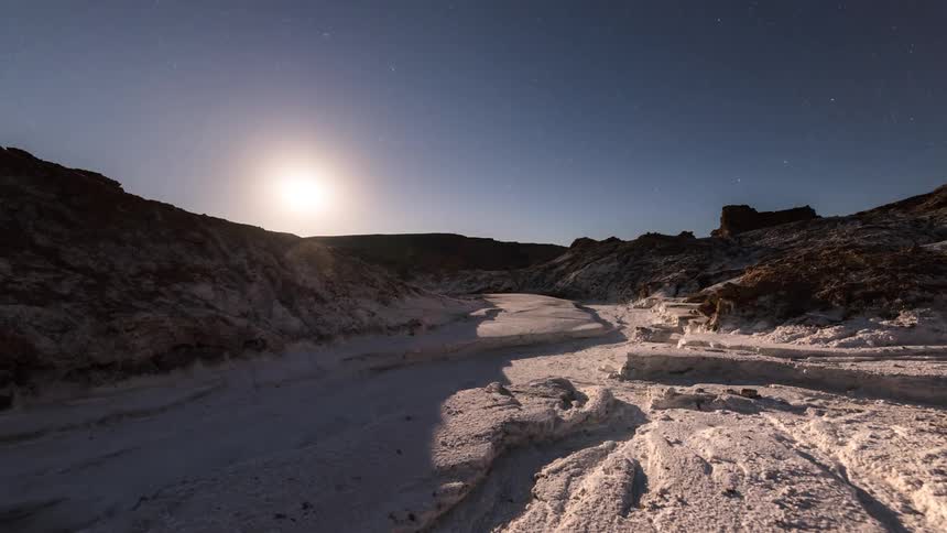 Rocky canyon with the sun setting in time lapse