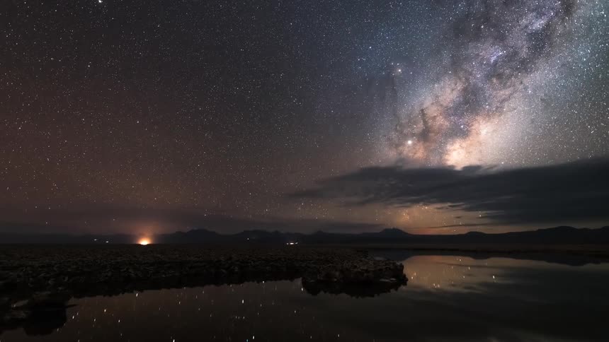 A starry sky illuminated the seafront