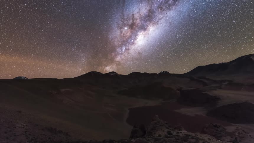 The milky way in the sky above desert mountains