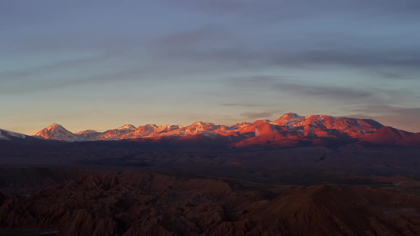 Snowy mountains landscape in a morning