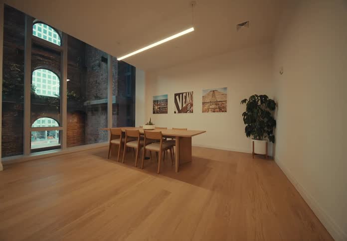 A dining room in a city apartment