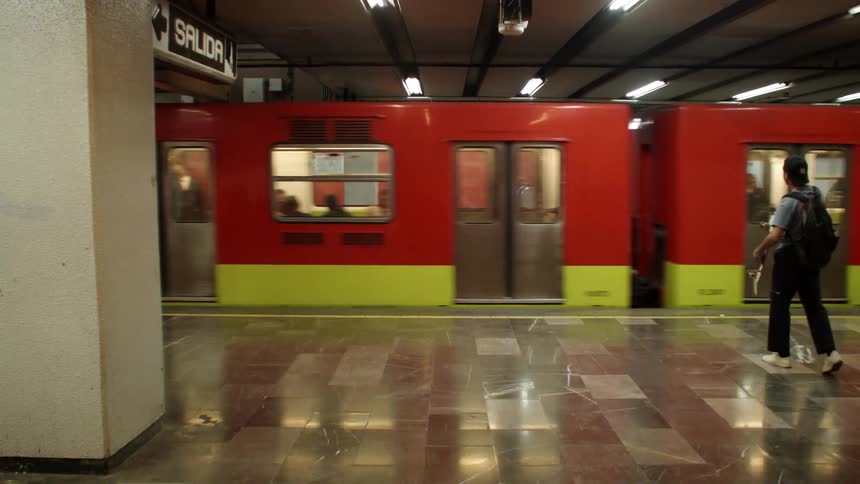 A subway arriving at a station