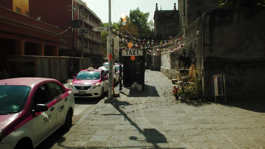 Taxi rank in the middle of a city street
