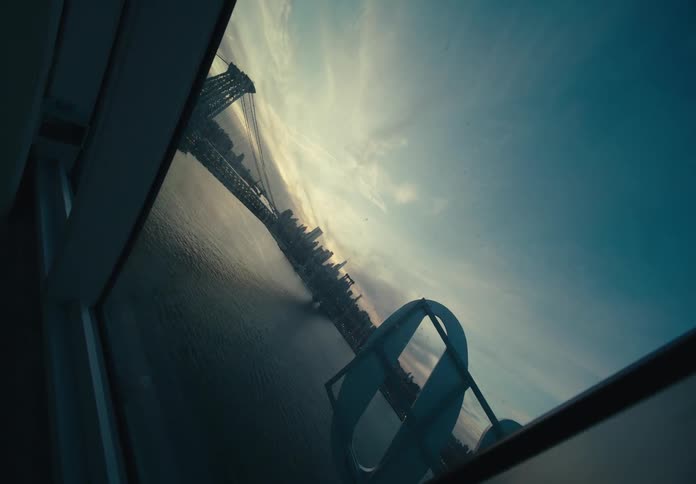 The view to a river and a city skyline from penthouse window
