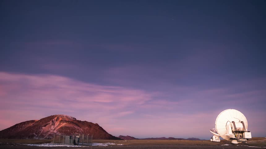 Radio antennas probe space from a scientific base
