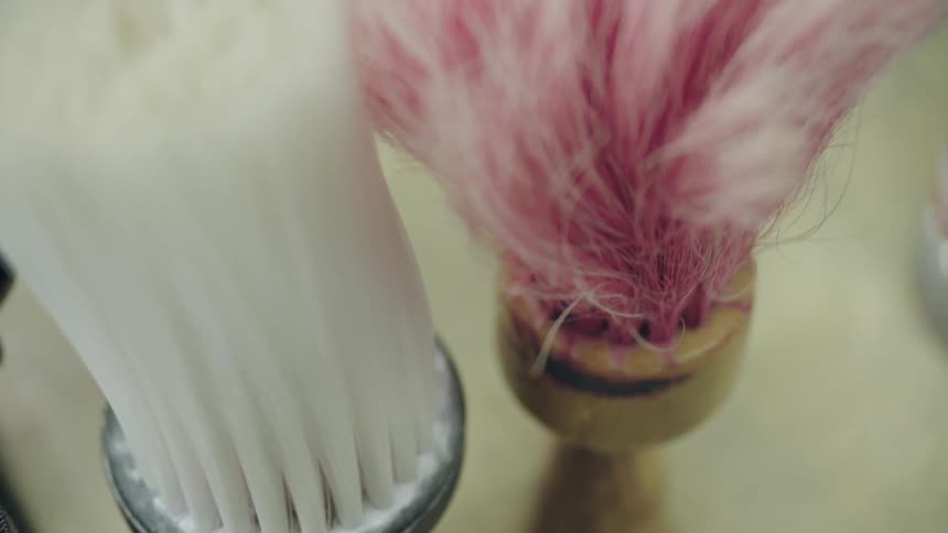 Barber tools sit atop a barbers tabletop