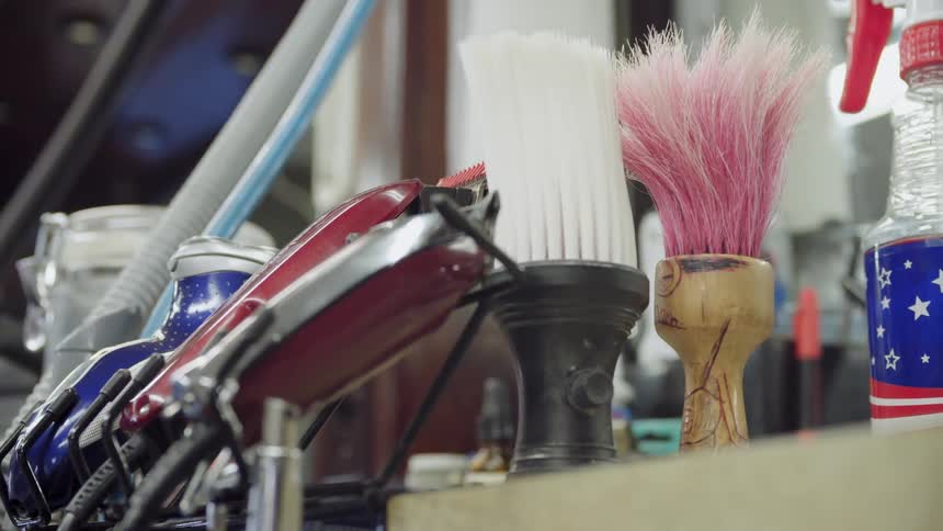 Barber shop tools in a brightly lit room