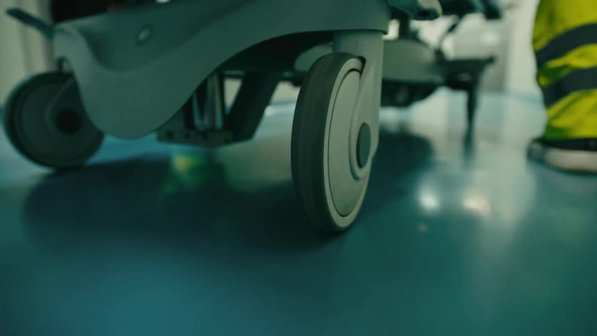 A close up clip of a trolley wheel