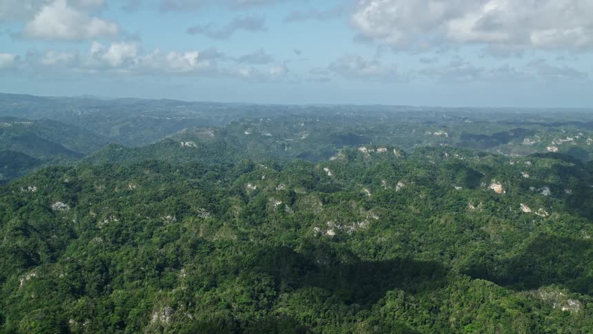 The landscape is covered in hills