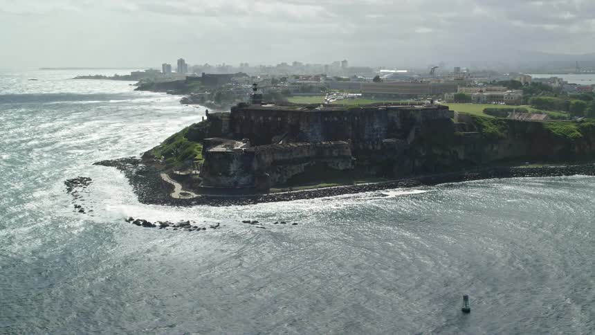 A fortress is on the end of the island