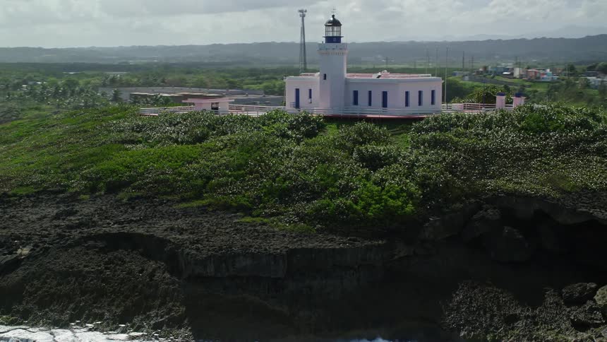 Aerial panorama from a viewpoint on a hill or an island facing the sea