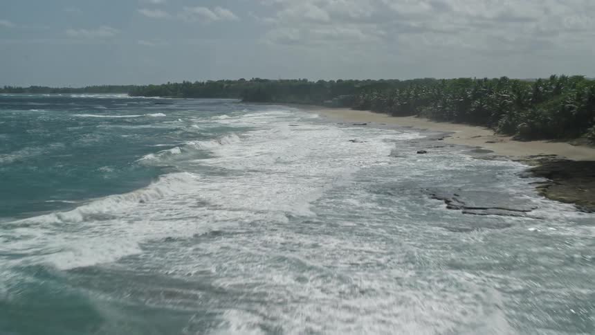 Aerial panorama of a beach on a tropical island