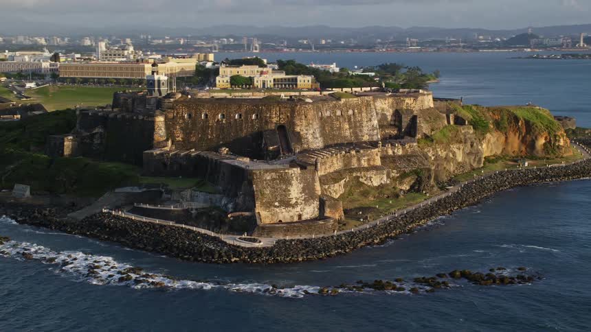 Aerial panorama of a fort with a seaside viewpoint