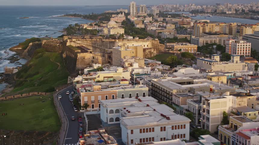 Aerial panorama of an urban city on a peninsula by the seaside
