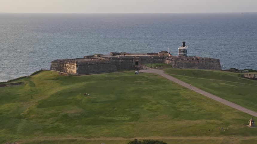 Tourists are visiting the fortress on the island