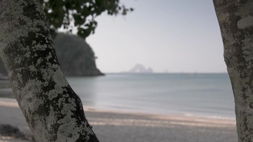 Ocean waves come to shore on a tropical beach