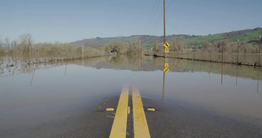 The road is completely flooded