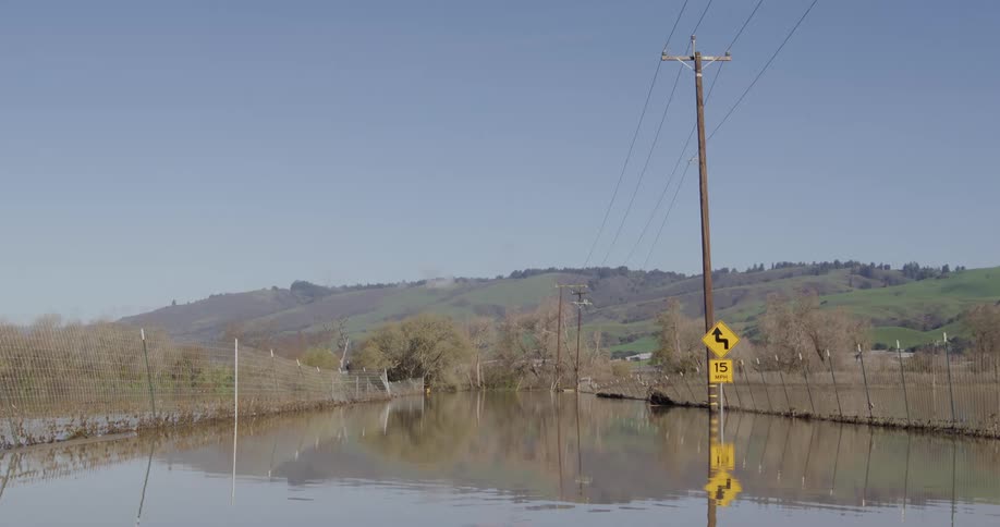 The road is completely flooded