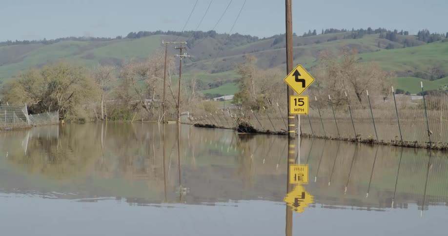 The road is completely flooded