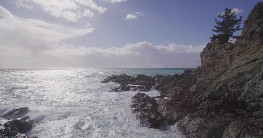 Landscape of strong sea water lapping under rocks on the coast