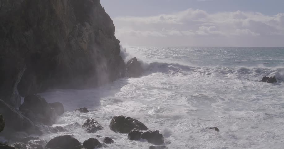 Strong sea water lapping under rocks on the coast