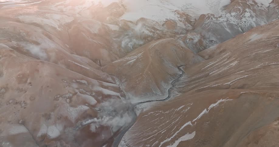 An aerial clip of a snow mountain