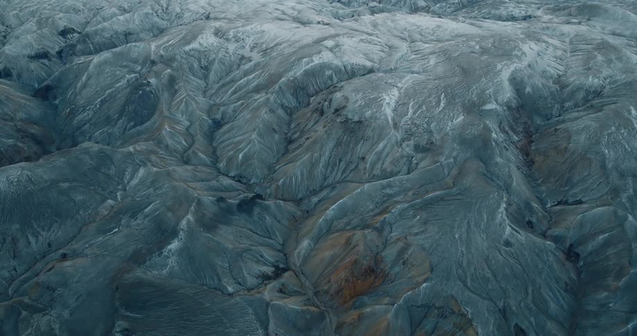 Aerial view of a mountain range in Iceland