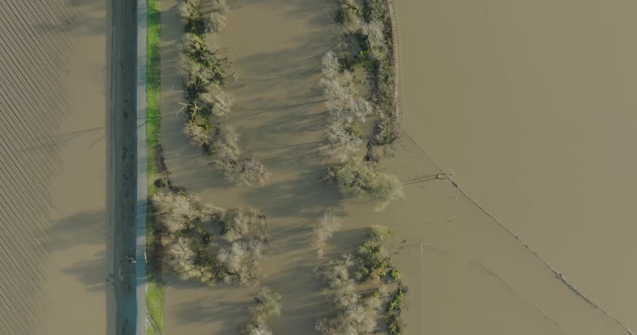 Aerial of a flooded highway after a flood