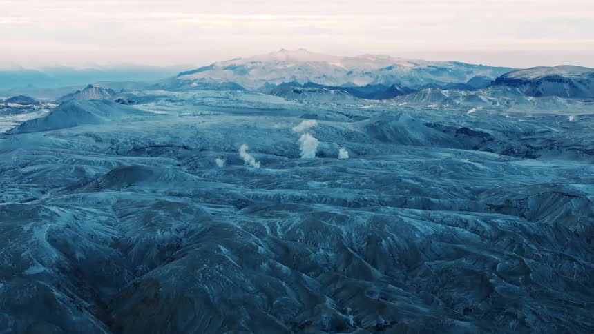 An aerial view of an arctic mountain