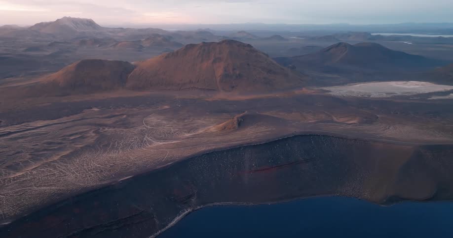 Aerial panorama of hills and mountains by the sea