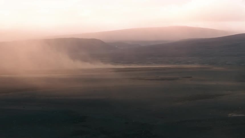 Aerial panorama of a sandstorm in the desert