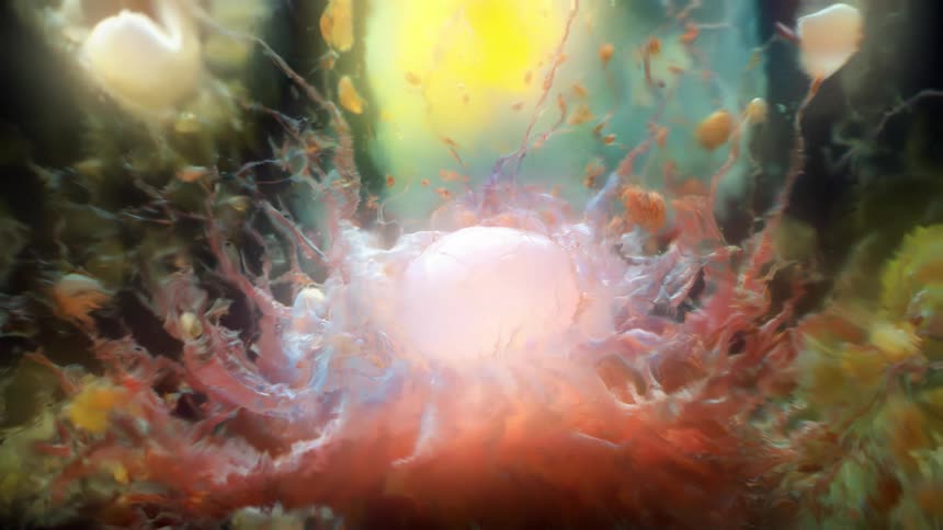 The glowing jellyfish at the bottom of the sea
