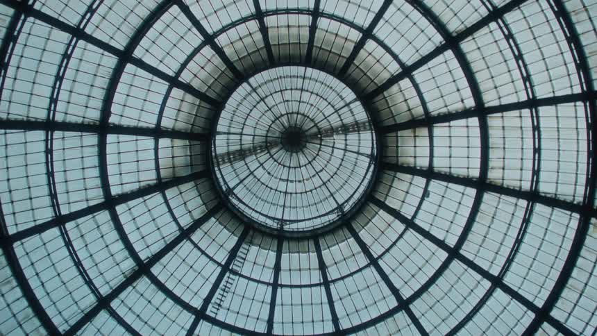 Upward view of a glass ceiling