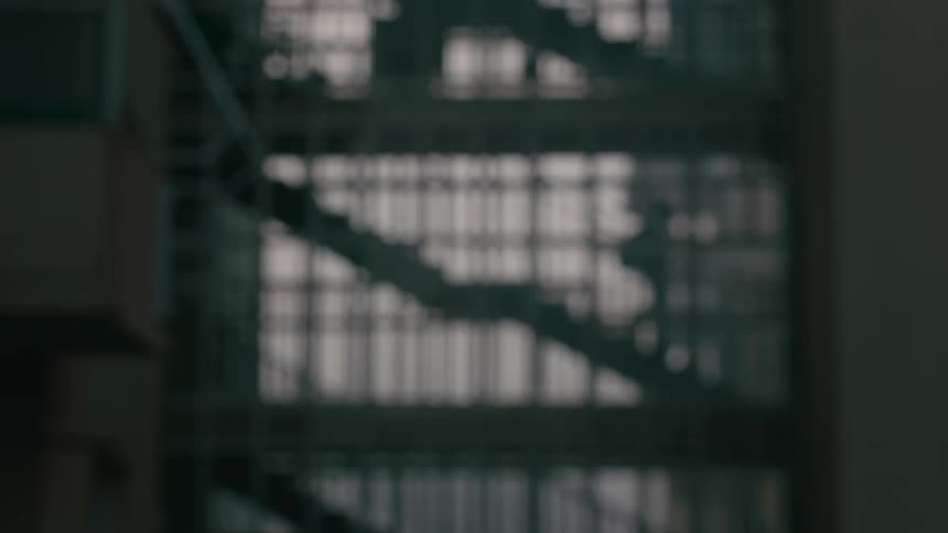 A boy walking down the stairs