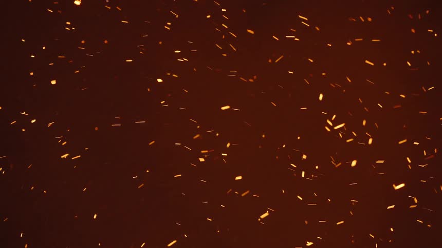 Glowing embers rise in the smoke of a forest fire