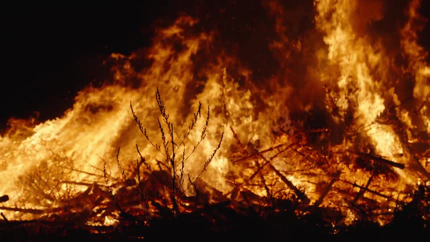 Raging fire at night