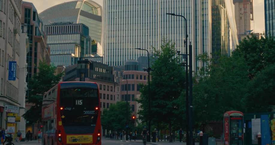 Public transport on the streets of the metropolitan city during dusk
