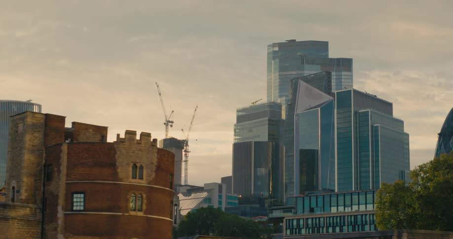 Panorama of a metropolis with skyscrapers on a cloudy morning