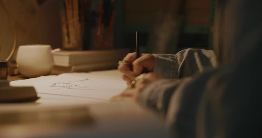 Someone sketching with a pencil on paper