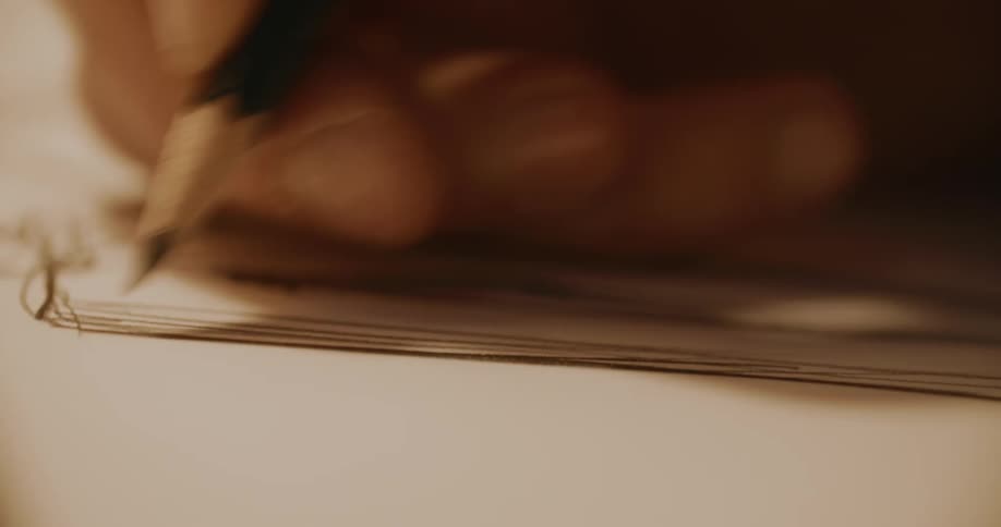 Extreme closeup of a persons hand drawing on a blank sheet of paper